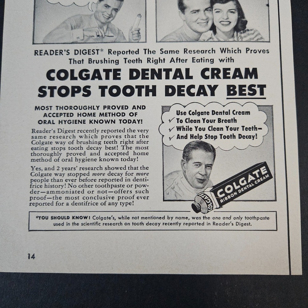 1951 Colgate Ribbon Dental Cream Toothpaste Vintage Print Ad Comic Story Panels